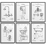 MONOKO® Poster Badezimmer Bilder - stilvolle Wandbilder Toilette - WC - 6er Set ohne Rahmen (Set WC, Patent, weiss, 6x A4 (21 x 29,7cm))