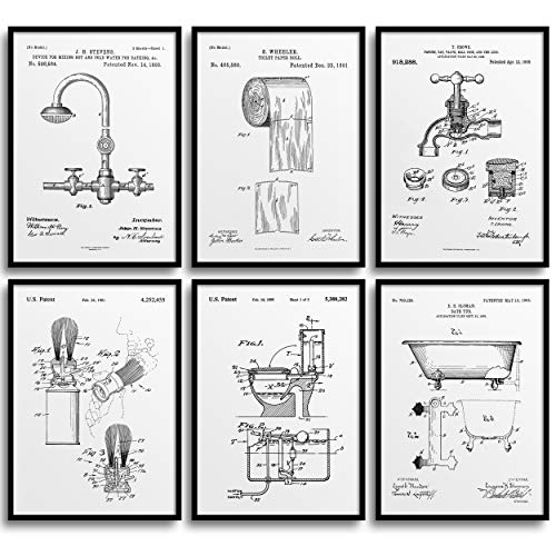 MONOKO®, poster da bagno con immagine di accessori da bagno, elegante, set da 6 pezzi, senza cornice