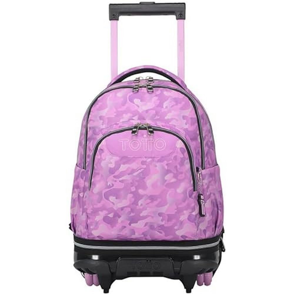 TOTTO Mochila escolar ruedas desmontable camuflaje rosa - Tiza TAMAÑO GRANDE