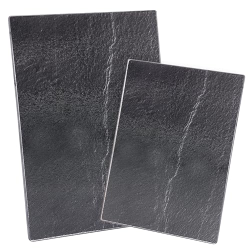 EazyBreezy 2 Pack Tempered Glass Chopping Boards - Hygienic Worktop Savers with Non-Slip Features (Marble Design)