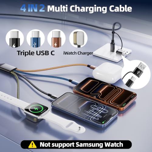 Image of Travel Essentials Triple USB C 4in2 Multi Charging Cable for iWatch Charger