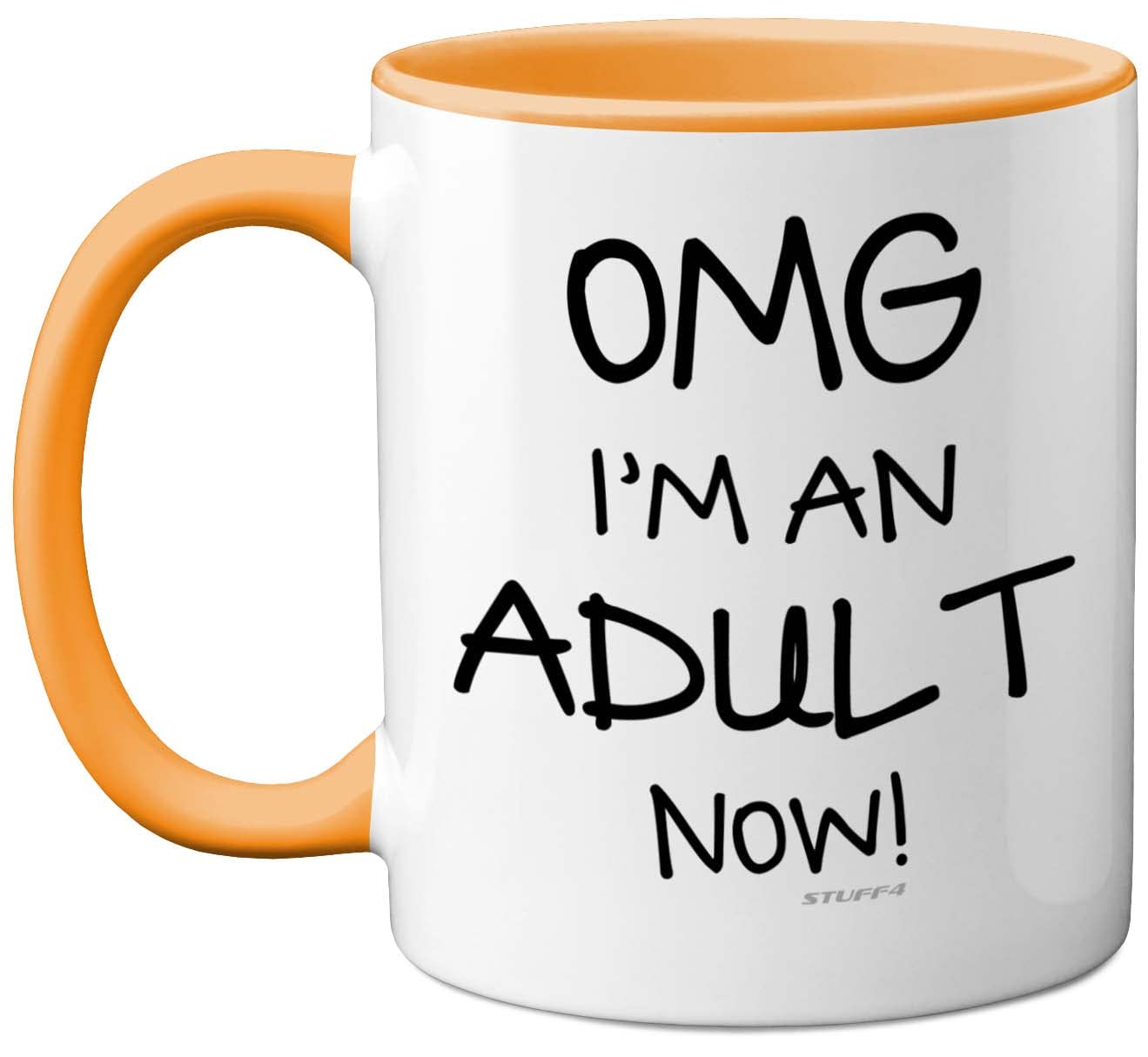 Stuff4 18th Birthday Presents for Girls or Boys - OMG I'm an Adult Mug, Fun Mug Gifts for Adult Son or Daughter. Perfect 18th Birthday Yellow Handle Great Presents 18 Year Olds from