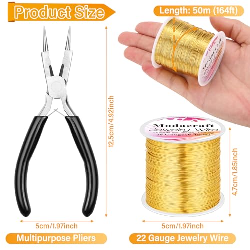 Image of ModaCraft 26 Gauge Ultra-FINE Jewelry Wire Gold (328ft /100m) + 4-in-1 Ergonomic Pliers Set | Tarnish Resistant Copper Craft Wire for Wire Wrapping, Beading & Micro Jewelry Making | DIY Supplies Kit