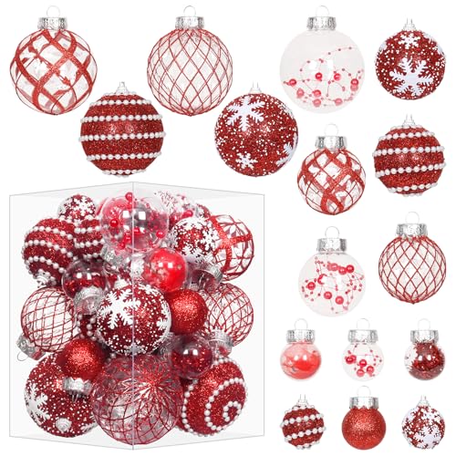 33PCS Red Christmas Ball Ornaments Set for Xmas Tree Decorations