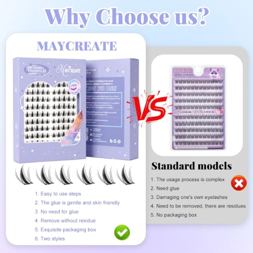 Image of MAYCREATE Self Adhesive Lashes Cluster Lashes 100pcs Spiky Eyelash Kit | 9-11mm Maple Leaf Style, Soft Lightweight Fibers, Natural Blending, Comfortable & Beginner-Friendly, Daily /Party /Travel Use