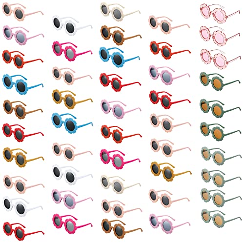 100 Pairs Kids Flower Sunglasses Bulk,Round Toddler Girls Flower Shaped Sunglasses,Colorful Cute Floral Eyewear for Beach, Pool, Outdoor Summer Party Favors