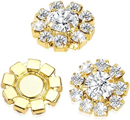 Wholesale 24PCS 16MM Gold Plated Metal Clear Rhinestone Glass Buttons Embellishments Bulk for Craft (Flat)