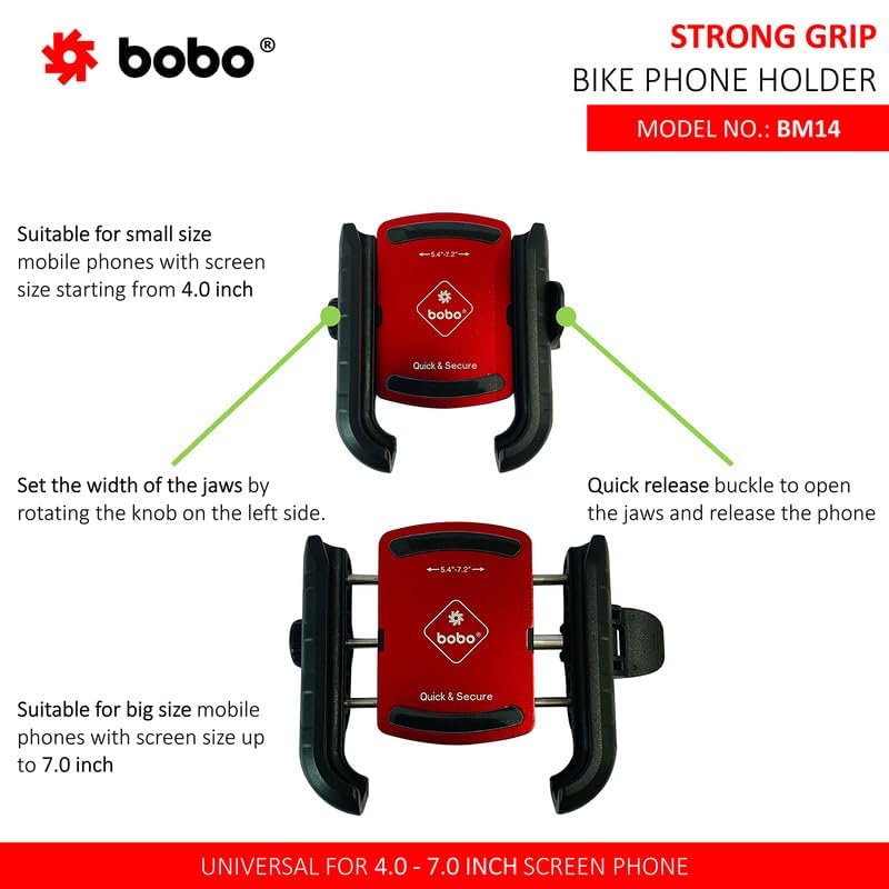 Image of BOBO BM14 Quick Release Enhanced BM4 Waterproof Bike /Motorcycle /Scooter Mobile Phone Holder Mount, Ideal for Maps and GPS Navigation (Red)
