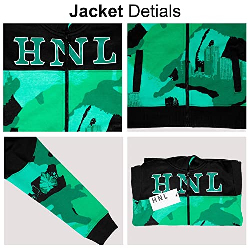 Boys Tracksuit HNL Camouflage Contrast Panelled Fleece Zipped Hooded Top & Gym Jogging Bottoms Set4