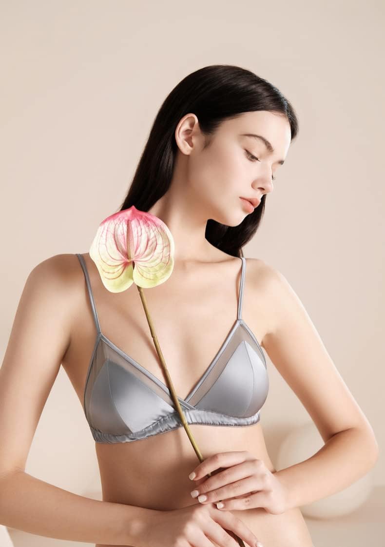 SilRiver Women's Satin Triangle Bralette Tops Silk Wirefree Bra mesh Cami Bra with Removable Pads - Image 4