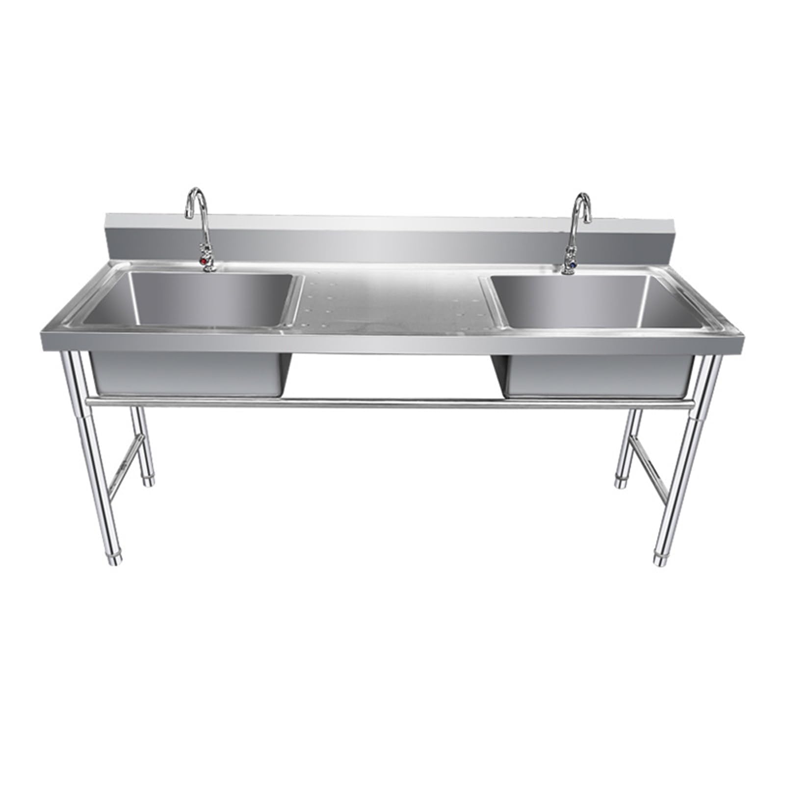 YNIYUJKL Double Bowl Kitchen Sinks, Stainless Steel Laundry Sink With Drainboard, Freestanding Commercial Workstation Sink Basin
