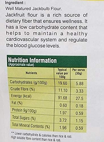 Rens Farms Well Matured Green Jackfruit Flour Gluten Free, Raw Jackbulb Jack Fruit Powder 250 Grams - Pack of 6