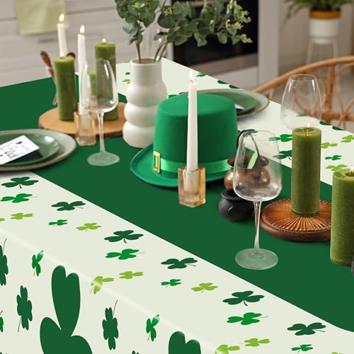 Image of QZYL 3 Pack St Patricks Day Decorations, 108 inch X 54 inch St Patricks Day Tablecloth, Disposable Plastic Shamrock Green Tablecloths Grass Table Cover, Irish Holiday Table Cloth for Shamrock Party Supplies