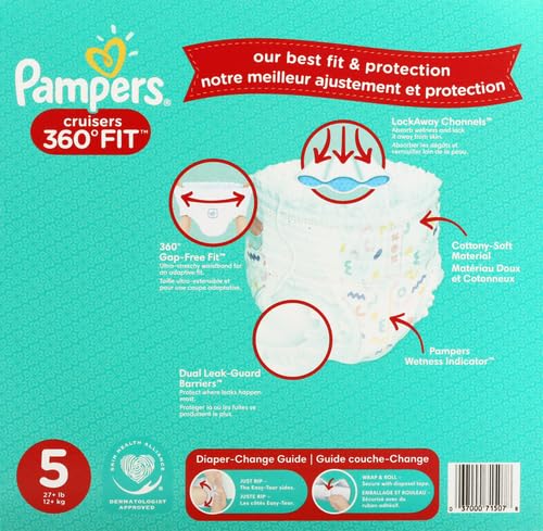 Image of Pampers Diapers - Cruisers 360 - Size 5, 56 Count, Babyproof up to 100% Leakproof Pull-On Diaper