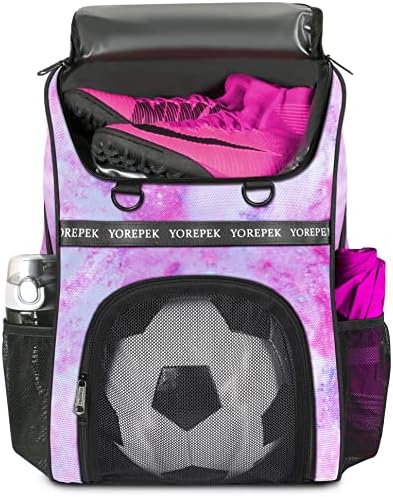 YOREPEK Soccer Bag, Soccer Backpack with Ball Compartment for Youth Boys and Girls Fit Basketball Volleyball, Large Capacity Sports Equipment Bags Gift to School Gym Outdoor Camping (Pink)