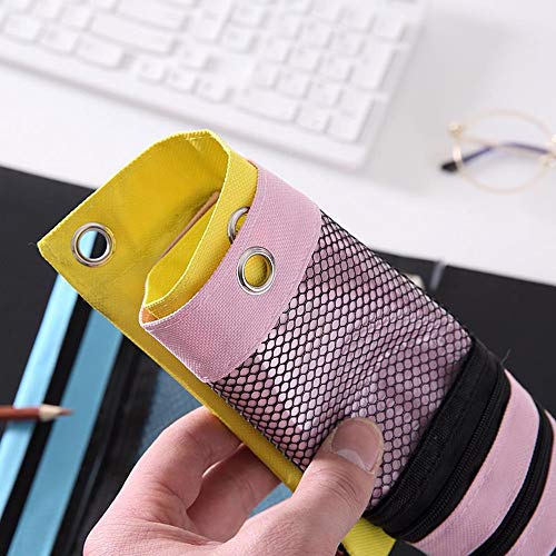 Funny live B5 Size Double Zipper 2 Pocket Pencil Bag, Transparent Mesh File Pouch Case, Zip Binder Pencil Bags Pencil Cases with Rivet Enforced Hole 3 Ring (Blue)
