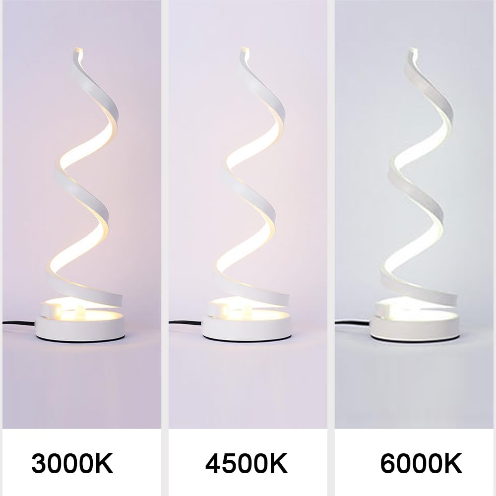 Lampy biurkowe Lampa biurkowa LED Spiralna lampa nocna LED Lampa stołowa zakrzywiona nowoczesna lampa stołowa salon sypialnia (biały)