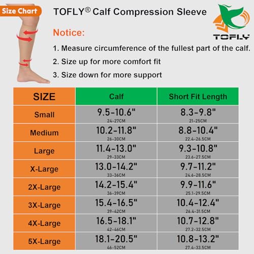 Image of TOFLY Calf Compression Sleeve for Men & Women, 1 Pair, Footless Compression Socks 20-30mmHg for Leg Support, Shin Splint, Pain Relief, Swelling, Varicose Veins, Nursing, Travel, Plus Size S - 5XL