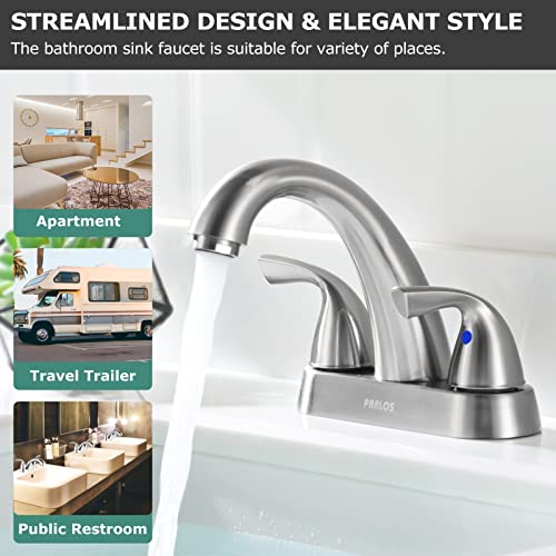Parlos 2-Handle Bathroom Sink Faucet With Drain Assembly And Supply Hose Lead-Free Cupc Lavatory Faucet Mixer Double Handle Tap Deck Mounted Brushed Nickel,13598 #TOP3
