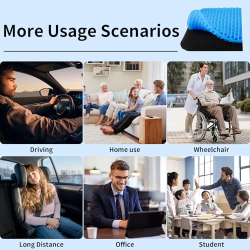 Image of Ergonomic Gel Seat Cushion for Long Sitting, Tailbone and Coccyx Pain Relief, Office Chair Comfort, Wheelchair Pad, Chair Cushion for Back Support, Comfort Wheelchair Seat Cushions (Blue)