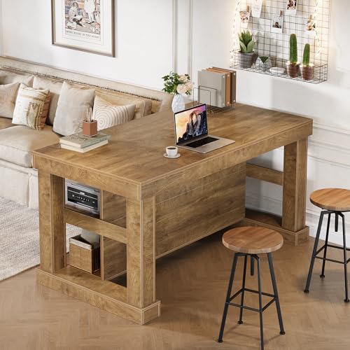 image for Tribesigns Kitchen Island with 3 Shelves, 55 Inches Width Kitchen Shel