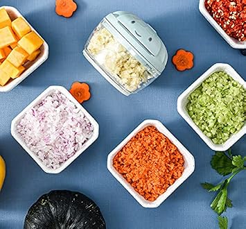 Manual Mini Garlic Chopper Portable Hand Pull Mincer Blender Mixer Food Processor for Vegetable Nuts Chili Onion Minced Meat (Blue, 200M)