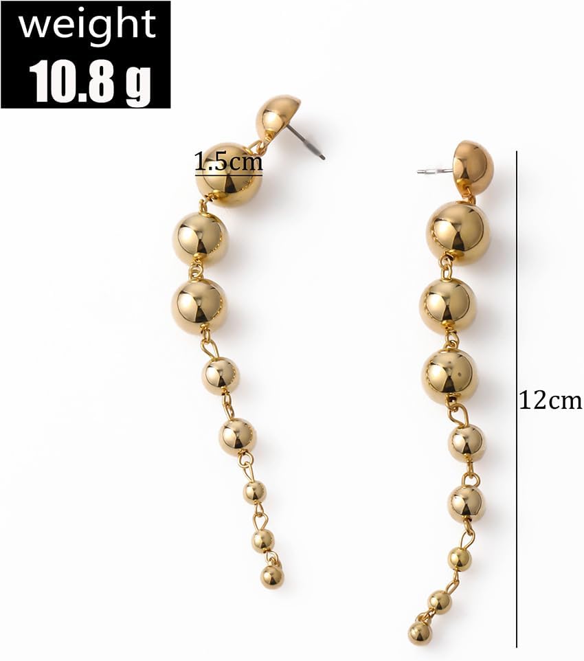 Long Gold Ball Dangle Statement Earrings for Women Fashion Vintage Round Beaded Drop Hanging Earrings Bold Earrings Wedding Valentine's Day Jewelry - Image 3