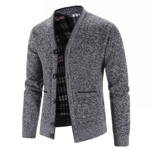 Lu's Chic Men's Long Sleeve Sweater Knit V Neck Button Down Slim Fit Winter Top Soft Casual Cozy Fleece Lined Cardigan2