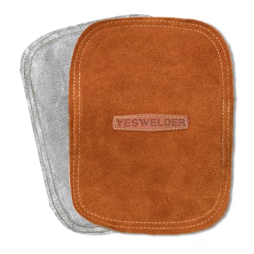 5181FnfyBCL. SL500 YESWELDER Hand Heat Shield, Welding Hand Shield Split Cowhide Leather Aluminized Back Welding Hand Pad for Welding, Velcro Band