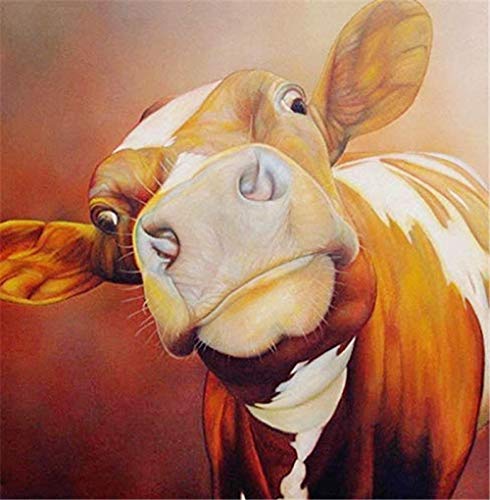 BLZQA Peinture à l'huile de Bricolage, Peinture par numéro kit pour Adultes débutants,Vache à Grosse Oreille Creative Peinture sur Toile 40 x 50 cm sans Cadre Cover
