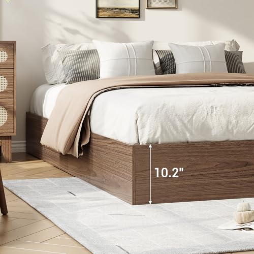 Image of GarveeHome King Size Wood Platform Bed Frame with 2 Storage Drawers, Wooden Bed Frame Without Headboard, Wood Slat Support, No Box Spring Needed, Easy Assembly