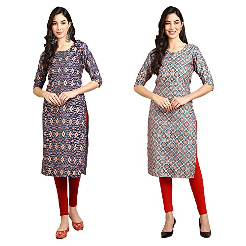 Image of Pinkmint Designer Woman's Crepe Multicolored Straight Kurta [A-355-330]