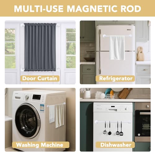 H.VERSAILTEX 1 PACK Magnetic Curtain Rod for Metal Doors 16\" to 28\", 1/2 Inch Diameter Cafe Rod, Adjustable French Door Curtain Rods for Classroom Whiteboard with Strong Magnet Towel Bar Holder, White - Thumbnail 2