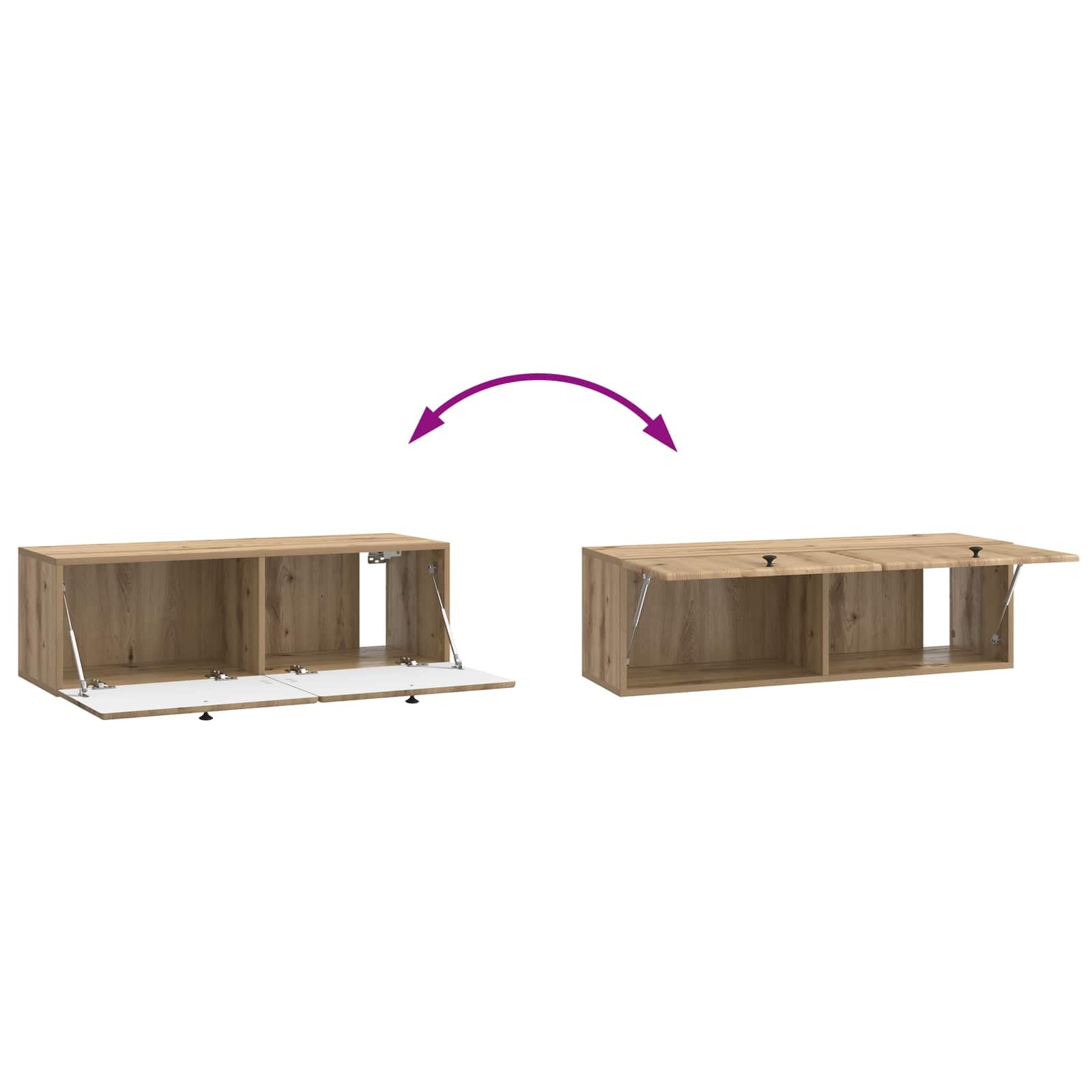 Szafka RTV montowana na ścianie Dąb artisan 98x31x30 cm wisząca szafka pod telewizor z drzwiami pojemna nowoczesna meblość do salonu przechowywanie sprzętu dekoracji oszczędza miejsce