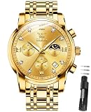 OLEVS Goldene Uhr Herren Edelstahl Armband Chronograph Klassisch Business Armbanduhr Männer Diamond Luminous Groß ...