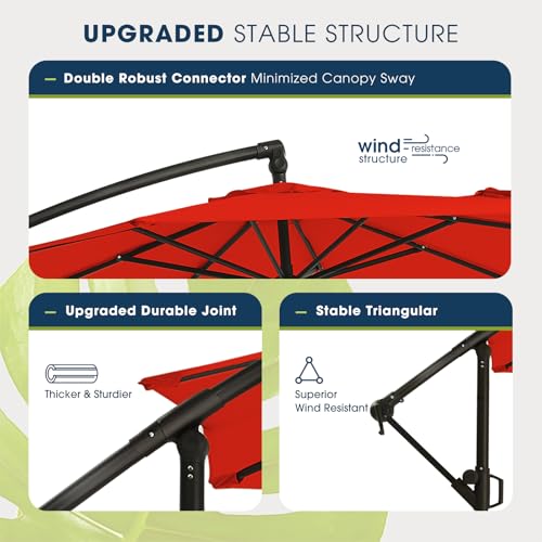 wikiwiki 10ft Patio Umbrella with Base Included, Outdoor Offset Cantilever Umbrella, Infinite Tilt, Crank and Cross Base, Orange Red by wikiwiki - Image 4