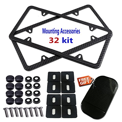 Bggtmo 2 Pack License Plate Frames -Carbon Fiber Style Metal Aluminum License Plate Holders,License Plate Screws (4 Hole Car Tag Frame) #TOP3