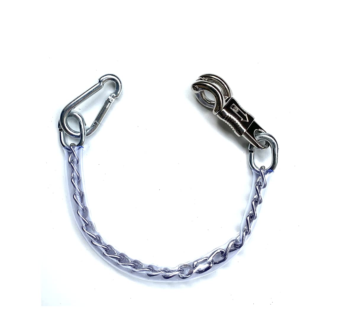 Transport Elastik Anbinder Anbindestrick elastisch Gummianbinder Anbindekette mit Panikhaken und Bull snap für Reitsport Pferdeanhänger, Box und Stall (50 cm, Anbinder Kette)