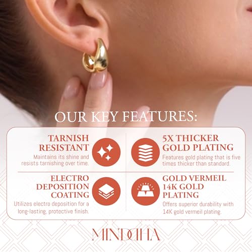 MINDDHA 14K/18K Yellow/White Gold Plated Teardrop Huggie Hoop Earrings for Women | Teardrop Hoops |Thick Elegant Hoop Earrings - 20mm x 10mm2