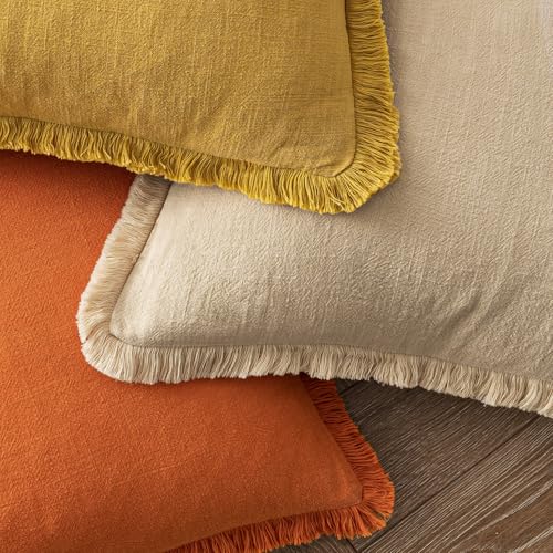 Image of MIULEE Boho Linen Fringe Decorative Euro Throw Pillow Covers Orange 22x22