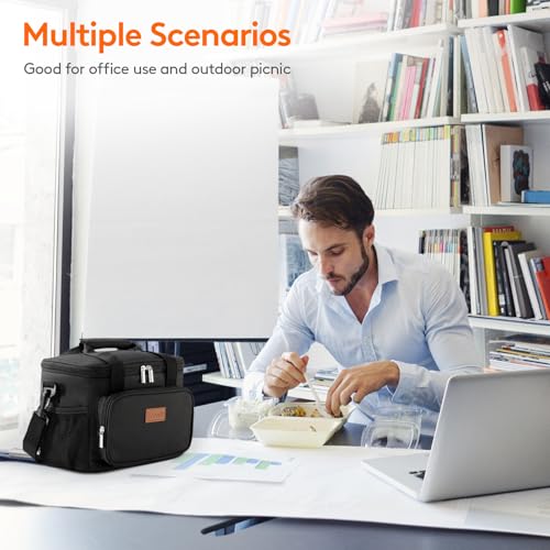 Lifewit Lunch Bag for Men, Insulated Lunch Box Leakproof Soft Cooler Cooling Tote for Adult Women, Waterproof Reusable Lunch Bags for Work Office Outdoor Picnic Camping, Black, 12- image 5