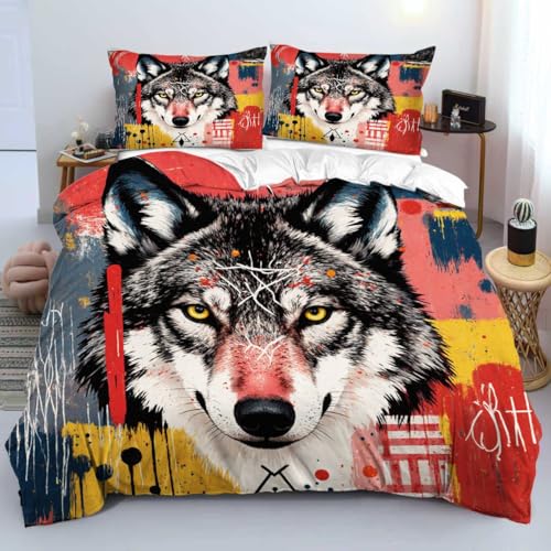 Housse de couette 160x200 loup en microfibre douce anti-pli