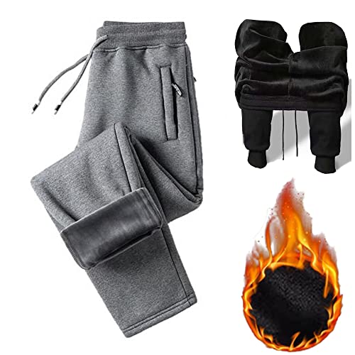 Calça de moletom elástica masculina com cordão na cintura e forro de lã com fecho de zíper Bolsos at