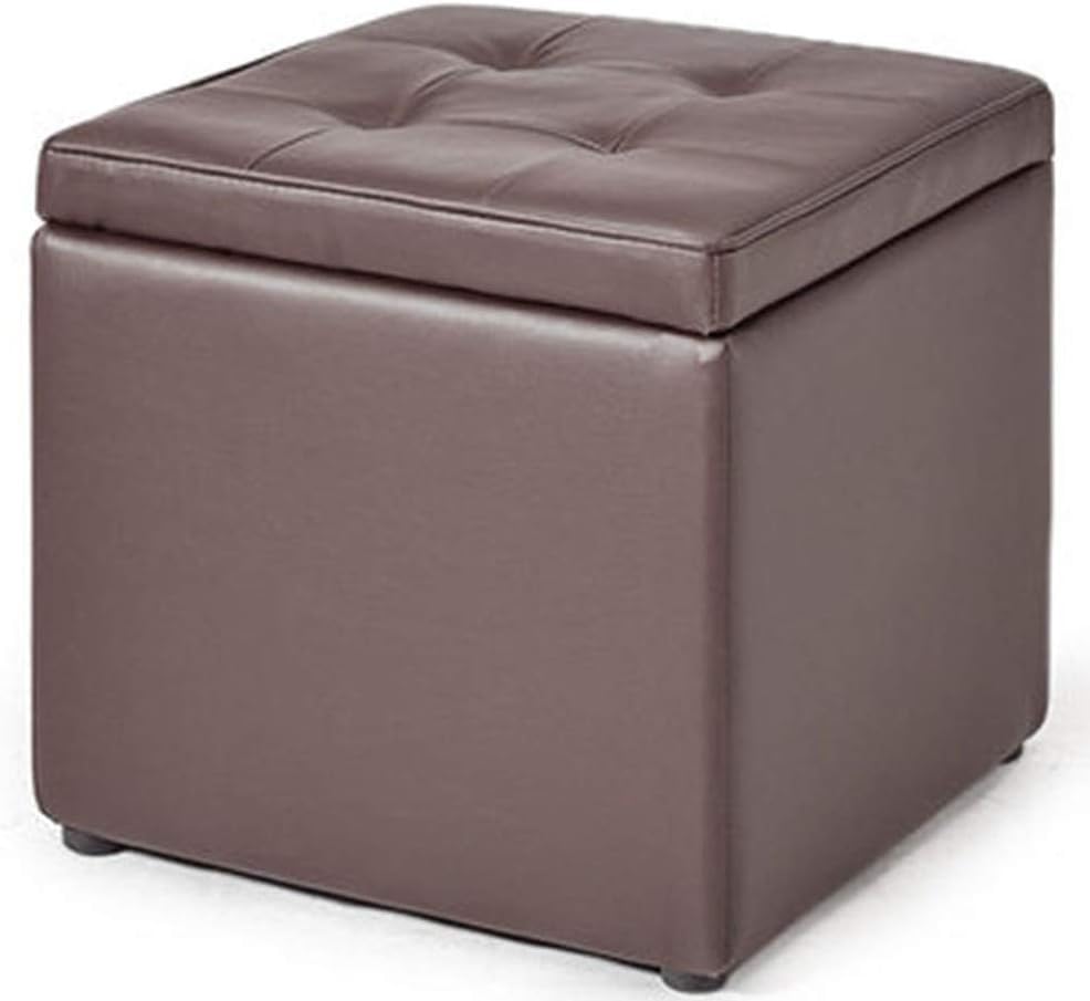 Taburete de almacenamiento de cuero, otomano cuadrado multifuncional de madera maciza para uso doméstico, 40 x 40 x 40 cm