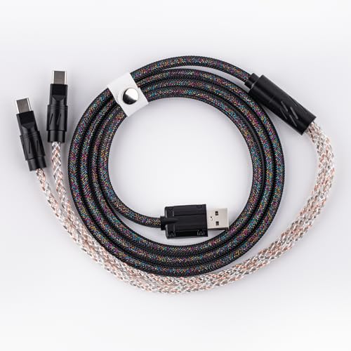 EPOMAKER 2-in-1 USB-C デュアル8Kゲーミングキーボードケーブル 単結晶銅編組充電ケーブル USB-A～Type-C メカニカルキーボード 磁気キーボード マウス ハブ用 (Black)