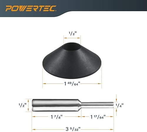 Miniatura 10 de POWERTEC 71833 Juego de pines y cono de centrado de placa base de enrutador con extremos de 12" y 14" para placas de calibración, guías de