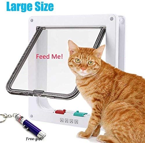 RESTER Anti-Cracking 4 Ways Locking Magnetic Smart Cat Flap Door for Interior Exterior Use with Interactive Toy(Large)