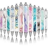 Fuutreo 12 Pieces Ballpoint Pen Pretty Marble Pattern Pens Retractable Decorative Pens 0.5 mm Black Gel Ink Pens Novelty Pens Stationery Supplies for Office School Wedding Party Gifts