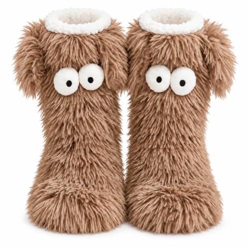 Fuzzy Socks Coffee One Size Warm Plush Gripper - image 1