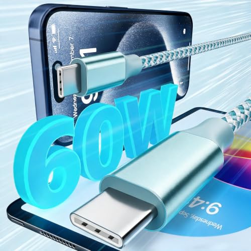 Image of KYEHD USB C Cable,3 Pack 10FT 60W Fast Charging USB C to USB C Cable, Durable Type C Charger Cable for iPhone 17 /16 /15 /iPad MacBook CarPlay and More
